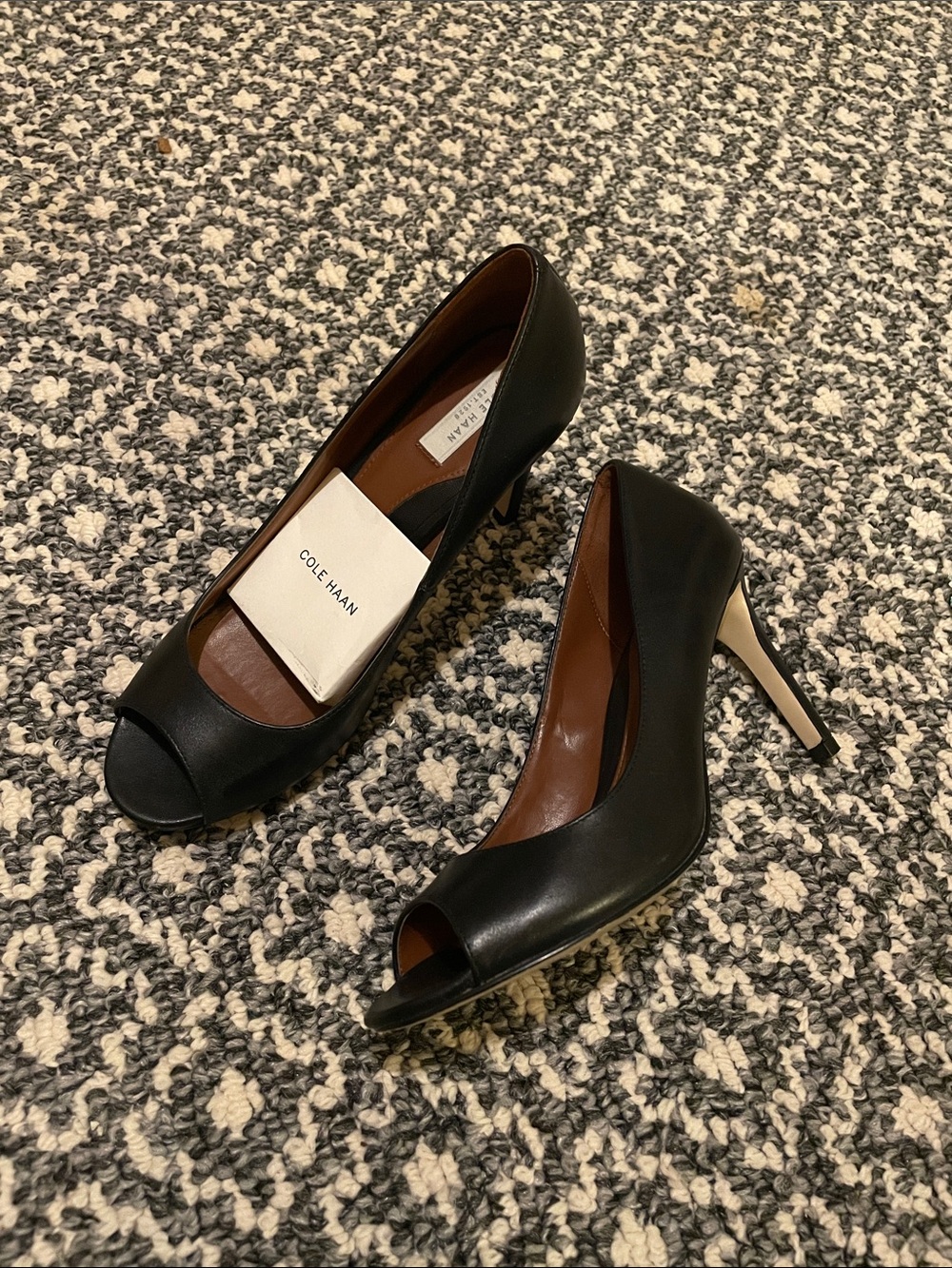 Cole Haan Black Peep-Toe Leather Heels
